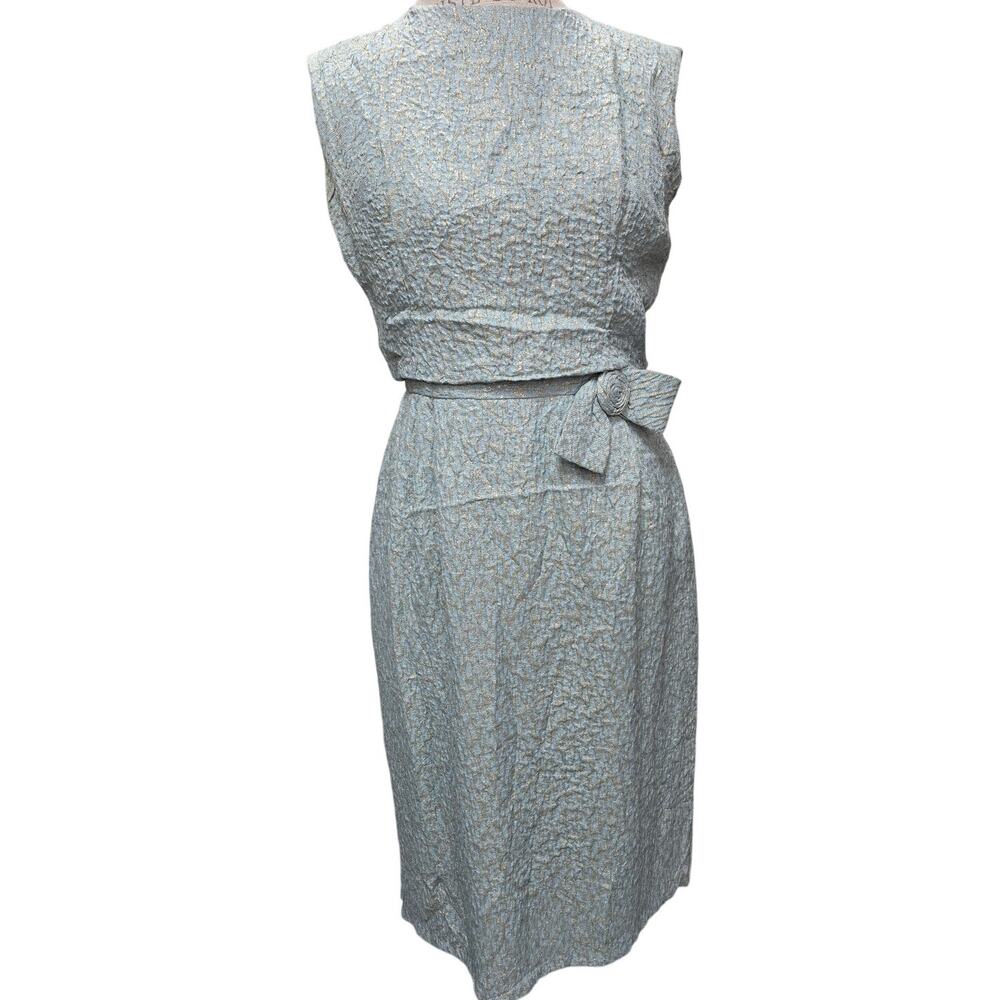 Vintage Ardley New York Brocade Rosette Dress, Teal & Gold ( Measurements Below)